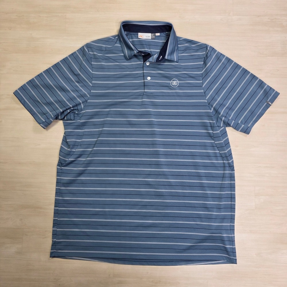 KJUS Mens Golf Polo Shirt Blue White‎ Stripe UPF 50+ Size XL Comfort Fit